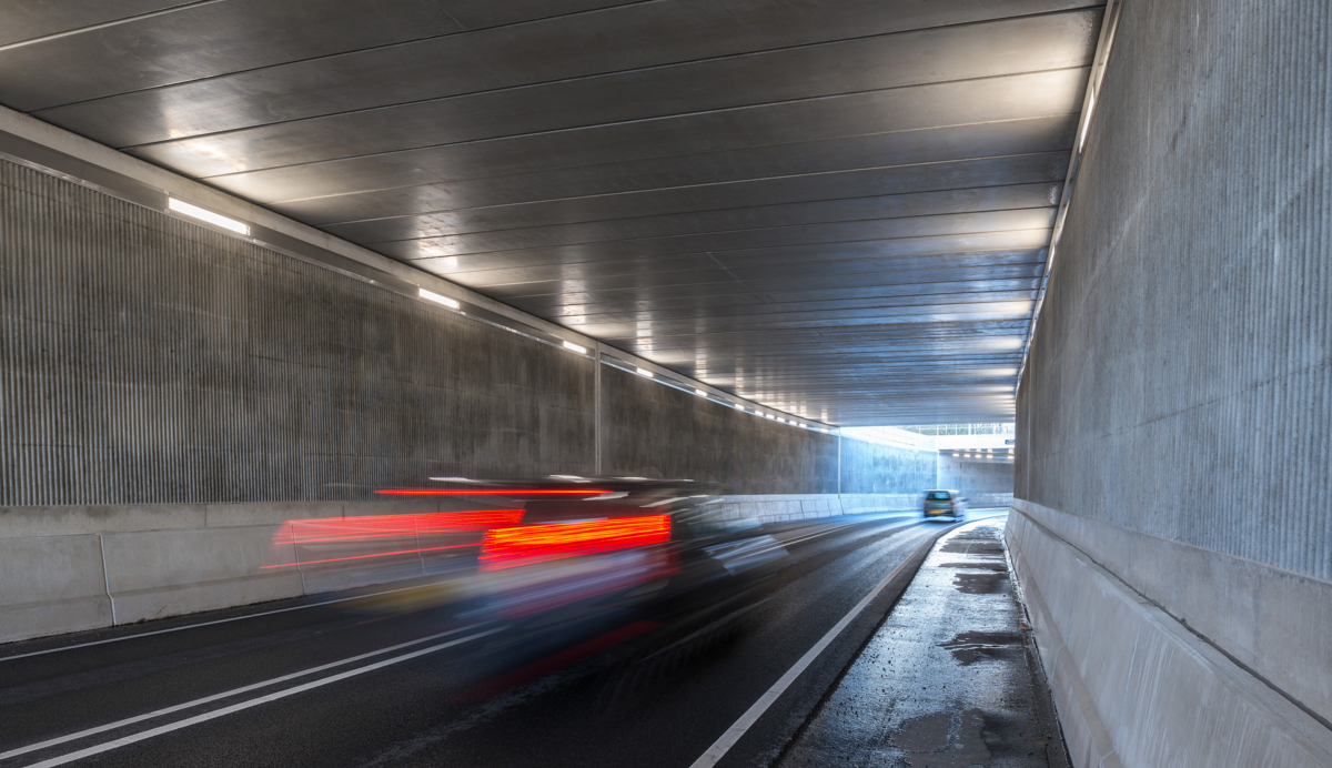 Lightronics PLUTEGO LED armaturen in een autotunnel in Bunnik