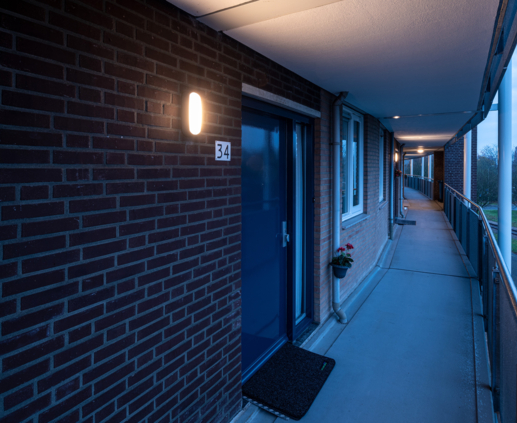 Lightronics RINK armaturen op een galerij van een appartementencomplex van Veluwonen in Eerbeek